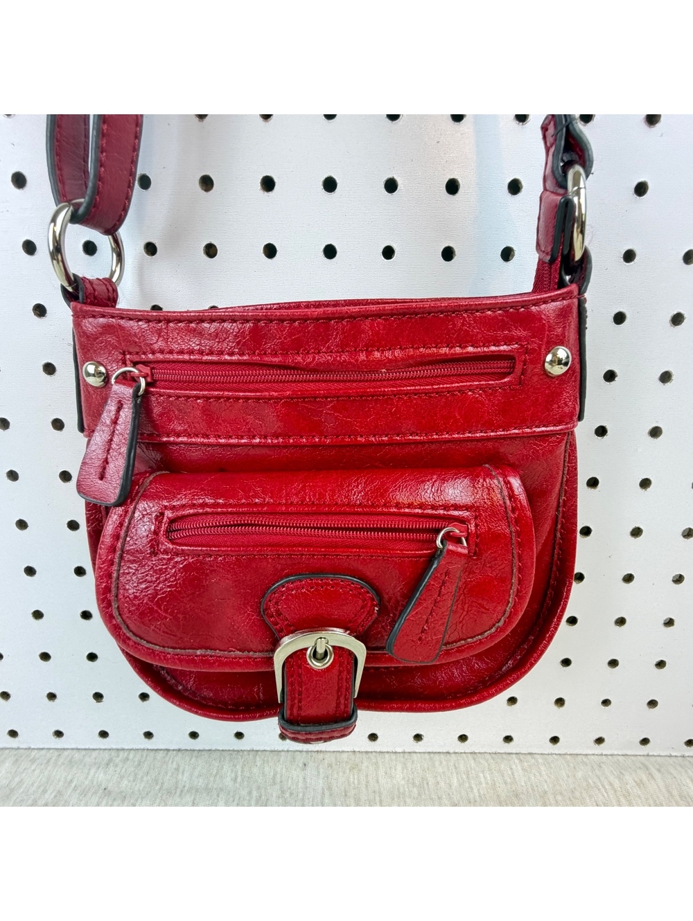 Axcess by Liz Claiborne Red Faux Leather Crossbody Bag Y2K Buckle